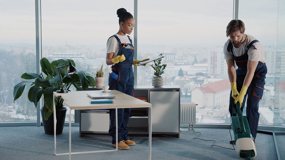 Modern corporate office buildings representing facilities served by Churchill Cleaning Services